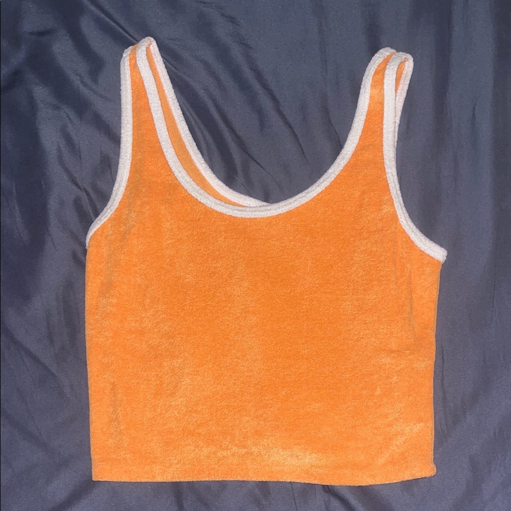 Hollister Orange Terry Crop Tank with White Trim - Women Tops